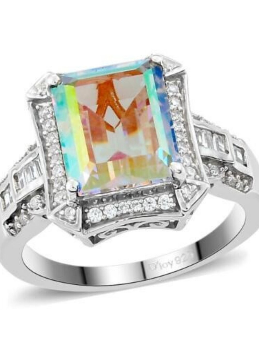 Mercury Mist Topaz & Zircon Ring Sterling Silver Platinum Finish Size 6!
